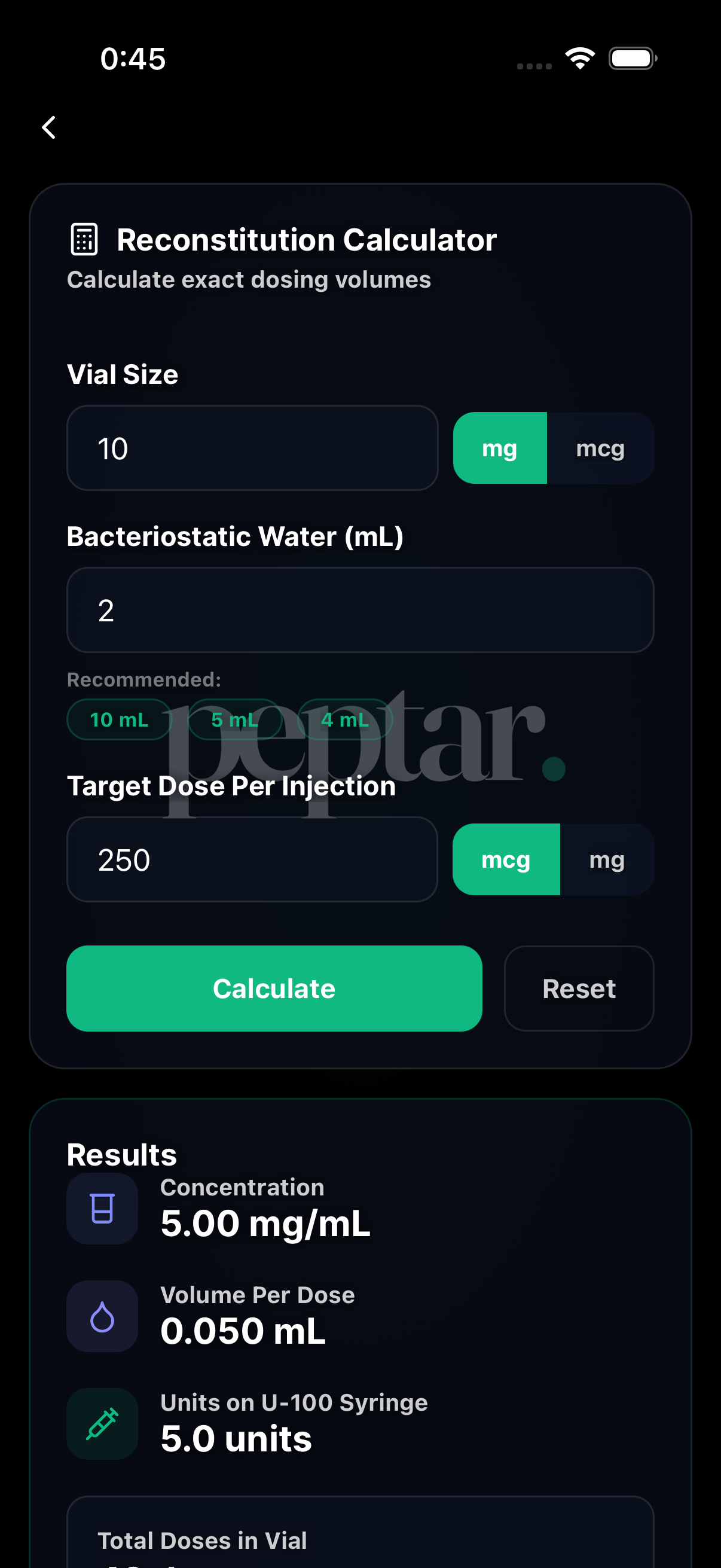 Reconstitution calculator